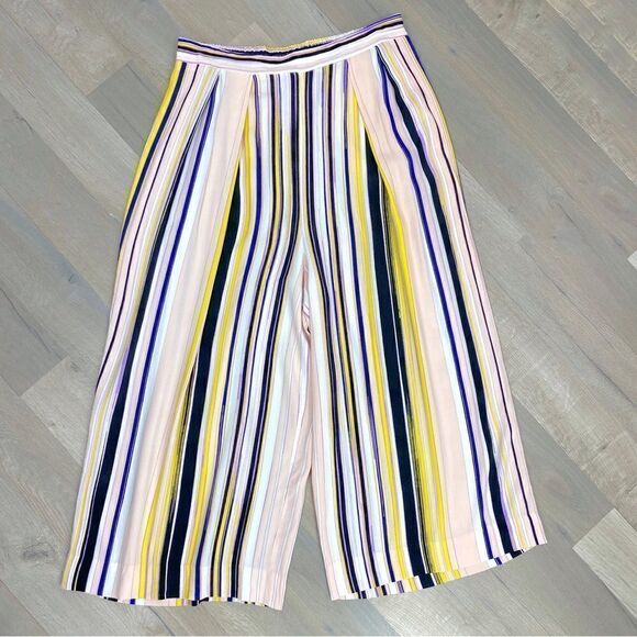 1. State Striped Wide Leg High Rise Capri Palazzo Pants Pink Multi Medium - Picture 1 of 10
